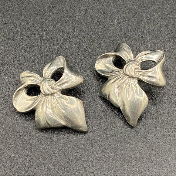 Vintage Pewter Bow Earrings Signed Seagull Canada 1988 - Picture 1 of 11